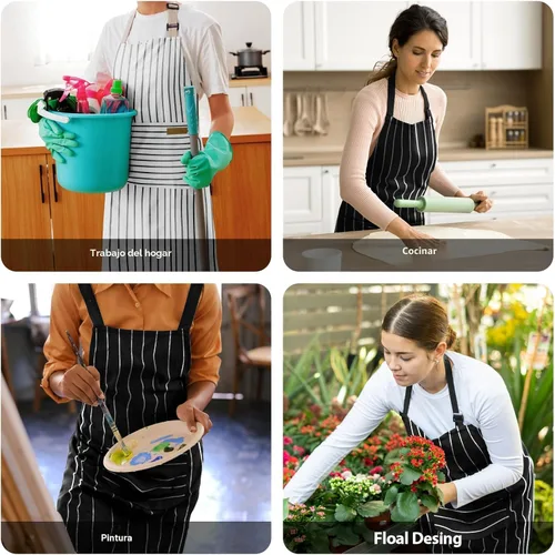 Miniatura 7 de VALOME Paquete de 2 delantales de cocina, delantales para cocinar con 2 bolsillos, correa ajustable unisex para el cuello, delantales de chef