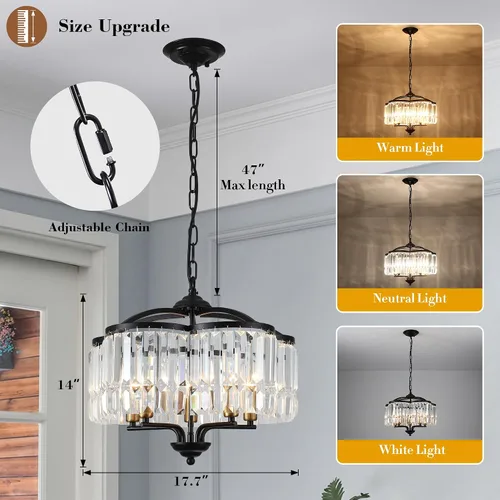 Miniatura 3 de Lámpara de Araña de Cristal Moderna para Comedor - 5 Luces Ajustables Negra Estilo Granja Accesorio de Luz Colgante para Vestíbulo Dormitorio Sala