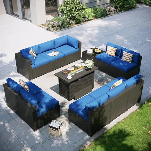 Miniatura 12 de Aoxun Juego de muebles de patio, 7 piezas de sofás seccionales para exteriores con funda impermeable, mimbre de ratán para exteriores, juego
