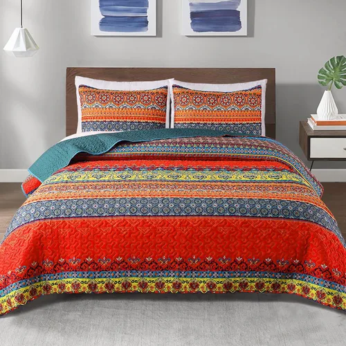 Miniatura 20 de Exclusivo Mezcla Edredones/Colchas Reversibles Bohemias Tamaño King, Colchas Azul Marino Ligeras Cubrecama para Todas las Estaciones Edredón