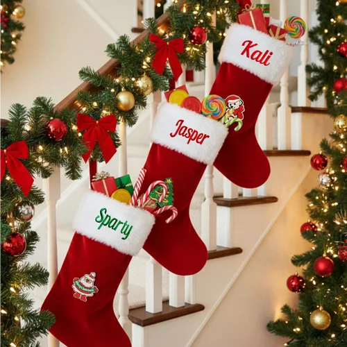 Miniatura 23 de Calcetines de Navidad personalizados para perros y gatos, calcetín de Navidad bordado con nombre personalizado en forma de pata de mascota o hueso