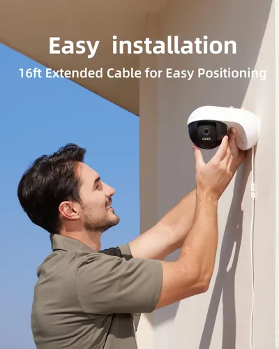 Miniatura 2 de Noorio Cámara de seguridad con cable 3K para exteriores, cámara de grabación de 5 GHz 5MP 24/7 para seguridad del hogar, con alertas de luz sonora