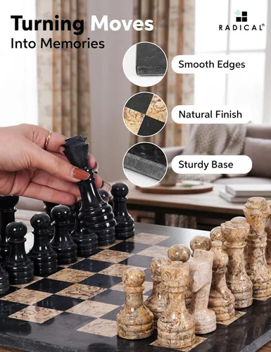 Miniatura 5 de Radicaln Juego de ajedrez de mármol de 15 pulgadas, blanco y negro con caja de almacenamiento, juegos de mesa clásicos hechos a mano para adultos