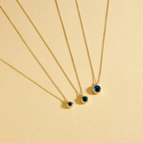 Miniatura 6 de THEA - Collares cerrados contra el mal de ojo en oro macizo real de 14 quilates, dije de protección de moneda Hamsa azul, regalo de joyería fina
