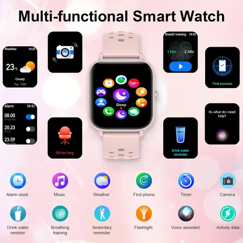 Miniatura 8 de Reloj inteligente para mujeres y hombres (respuesta/hacer llamadas) 1.83 pulgadas HD 3 bandas reloj inteligente compatible con teléfonos Android Rosa