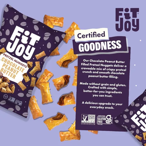 Miniatura 7 de FitJoy Nuggets de pretzel rellenos de mantequilla de maní con chocolate, sin cereales, lácteos y gluten, crujientes con mantequilla de maní cremosa