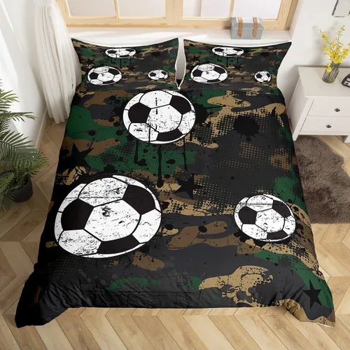 Feelyou Juego de funda de edredón de camuflaje, juego de ropa de cama de fútbol americano para niños y niñas, juegos temáticos deportivos, colcha