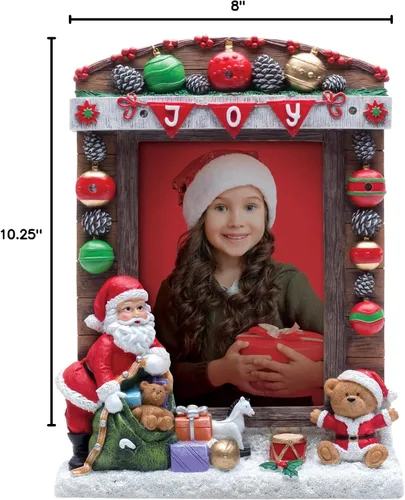 Miniatura 7 de Marco de fotos iluminado de resina JOY Christmas Santa de 5" x 7