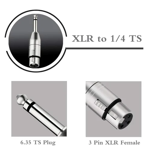 Miniatura 2 de XLR hembra a 1/4 pulgadas TS mono adaptador desequilibrado XLR hembra a 1/4 de pulgada TS mono macho adaptador de cable para mezcladores