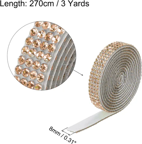 Miniatura 2 de MECCANIXITY 3 rollos de cinta de diamantes de imitación autoadhesiva de 3 yardas y 0.315 in para proyectos de artes y manualidades, pasteles de Beige