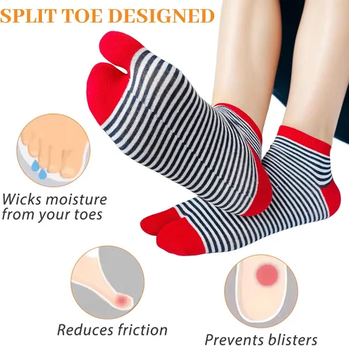 Miniatura 4 de kilofly 6 pares de calcetines Tabi unisex a rayas divididos de 2 dedos