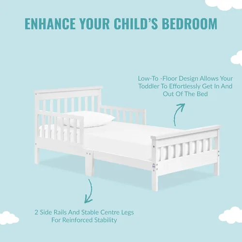 Miniatura 5 de Dream On Me San-Fran - Cama para niños pequeños en color blanco, 2 rieles de seguridad, diseño bajo al piso, madera de pino sostenible de Nueva