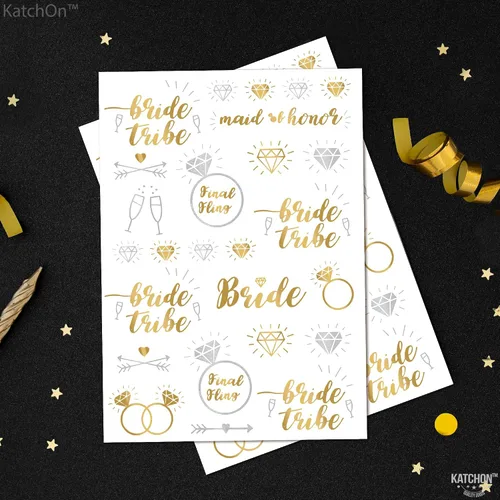 Miniatura 8 de KatchOn, Decoraciones doradas para despedida de soltera, paquete de 5, accesorios para novia, banda para la novia y tatuajes de novia, velo de boda