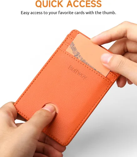 Miniatura 31 de Buffway Billetera delgada para hombre, minimalista con bolsillo frontal delgado, tarjetero de cuero con bloqueo RFID para viajes de trabajo