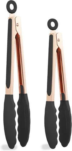 Miniatura 8 de COOK WITH COLOR - Juego de pinzas de cocina y barbacoa de acero inoxidable con punta de silicona, 3 piezas de utensilios, verde Menta