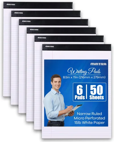 Mintra Office - Blocs de escritura legal – Papel blanco con rayas estrechas para escritura y toma de notas – Blocs de notas ideales para uso en