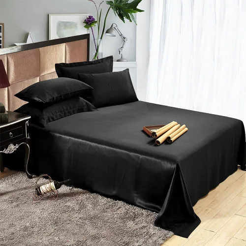 LilySilk Sábanas de seda natural 25 Momme, refrescantes, de lujo, para viajes, ropa de cama Twin Black