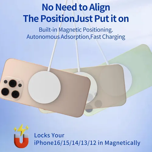 Miniatura 4 de Cargador inalámbrico magnético máximo de 15 W, almohadilla de carga rápida Mag-Safe con luz LED, compatible con iPhone 16/15/14/13/12, AirPods