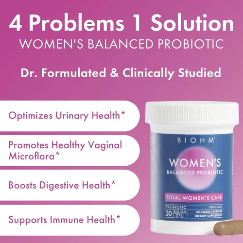 Miniatura 7 de BIOHM Paquete de prebióticos y probióticos para mujeres, suplemento de fibra con inulina y pectina de manzana en polvo, 60 cápsulas con probióticos