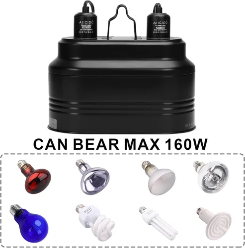 Miniatura 6 de Aiicioo Lámpara Doble para Reptiles - Lámpara para Dragón Barbudo Lámpara de Calor Doble para Reptiles Cúpula Máx 160 Vatios Terrario Luz UVB