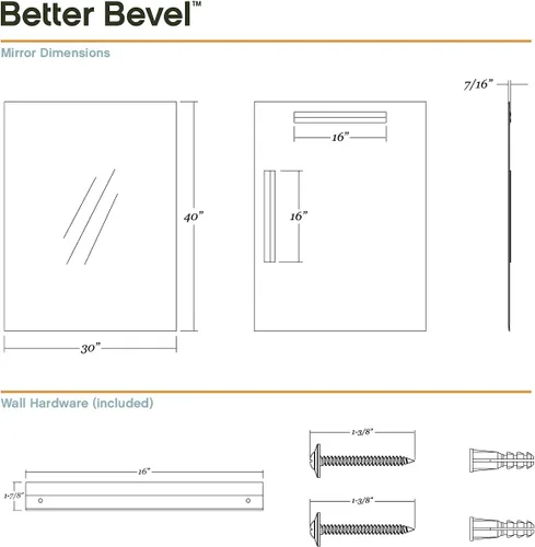 Miniatura 5 de Better Bevel - Espejo de pared rectangular sin marco de 30 x 40 pulgadas, borde pulido