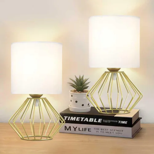 Juego de 2 lámparas de mesa Hamilyeah, lámparas de mesita modernas con pantalla de tela blanca, lámparas de pie industriales con interruptor de