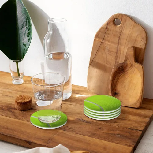 Miniatura 6 de Juego de 4 posavasos de pelota de tenis para bebidas, de cerámica absorbente, para mesa de café, barra de mesa de madera, 4 pulgadas O5