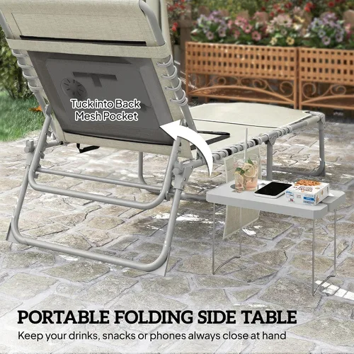 Miniatura 4 de Outsunny Silla bronceadora con agujero facial, mesa auxiliar, sillón reclinable plegable de 5 posiciones, tumbona reclinable, correas de transporte