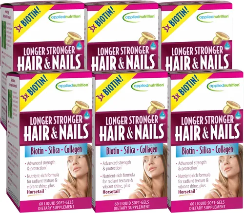Miniatura 9 de Applied Nutrition Cabello y uñas más fuertes más largas – 60 geles suaves líquidos, paquete de 4 – con biotina, sílice y colágeno – 30 porciones