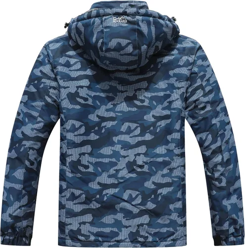 Miniatura 2 de Pooluly - Chaqueta impermeable de invierno, esquí, snowboard, para hombre, con capucha, rompevientos. Azul marino (Navy Print)