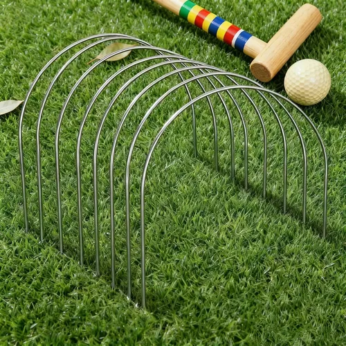Miniatura 5 de Juego de 10 Wickets de repuesto para aros de metal de croquet con revestimiento galvanizado y plástico para patio trasero familiar juego al aire