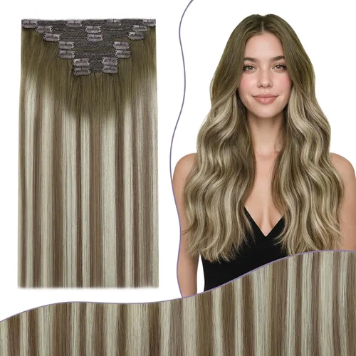 Miniatura 39 de Fshine Extensiones de cabello con broches, 22 pulgadas, 7 unidades, color marrón oscuro, doble trama, extensiones de cabello humano real con clip