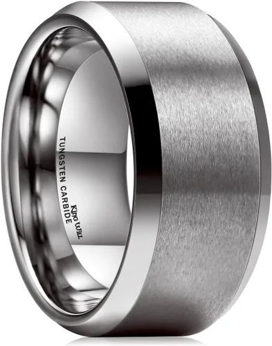 Miniatura 169 de King Will Anillo de boda de tungsteno para hombre, disponible en 15/64 a 25/64 de pulgada (6 a 10 mm), negro/plata, acabado mate, borde pulido