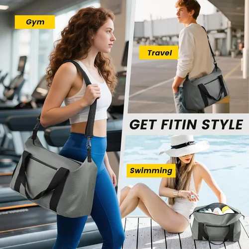 Miniatura 6 de Vorspack Bolsa de gimnasio pequeña Bolsa de lona de 14 pulgadas para viajes, bolsa de lona ligera para hombres y mujeres, bolsa de artículos