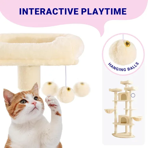 Miniatura 5 de Allewie Torre esquinera para gatos de 73 pulgadas en forma de abanico que ahorra espacio, árbol alto de varios niveles para gatos de interior/cestas