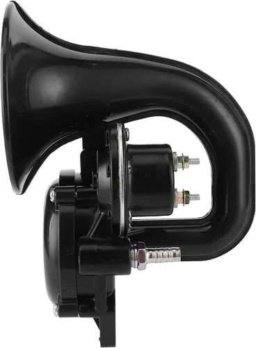 Miniatura 3 de Bocina de aire, bocina de caracol de 12 V/24 V, bocina de caracol universal, cuerno de caracol negro, 12/24 V, 120 dB, trompeta de aire