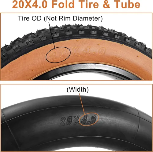 Miniatura 4 de Set of 20x4.0 Fat Tire and Tube, Puncture Resistant Folding Bike Tire Set 102-406 Compatible with E-Bike Mountain Bike MTB Bicycle All-Terrain