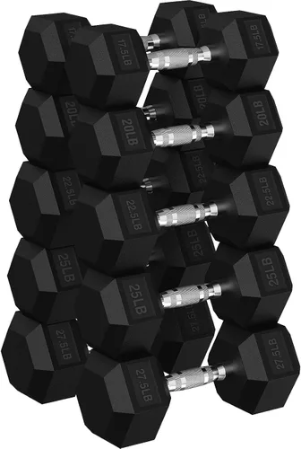 Miniatura 14 de HANDBODE Juego de mancuernas hexagonales de 45 a 640 libras, mancuernas de ejercicio y fitness con revestimiento de goma para gimnasio en casa