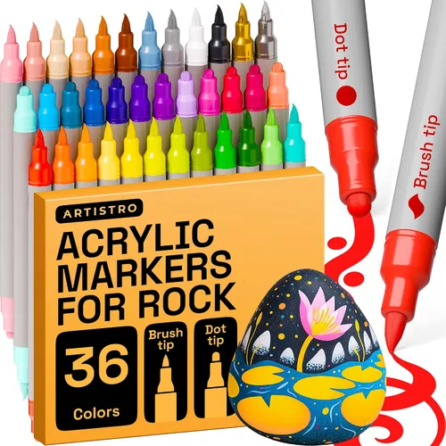 Miniatura 8 de ARTISTRO 12 marcadores de pintura acrílica de roca - Kit de pintura de roca para artes y manualidades - Bolígrafos de pintura acrílica de doble punta