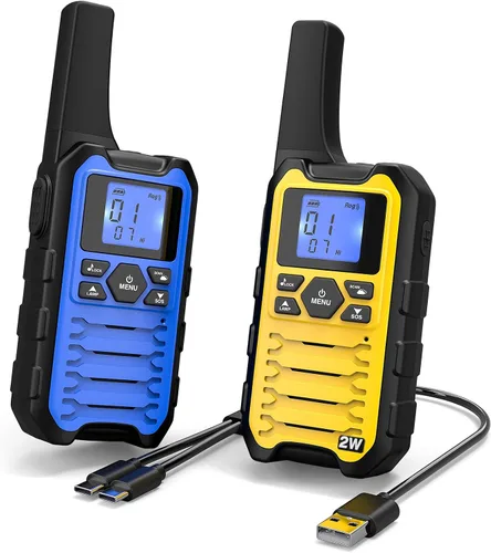 Wishouse Walkie Talkies K15 de largo alcance para adultos, radios bidireccionales recargables, paquete de 2 unidades, 2 W FRS, 22 canales, USB-C,
