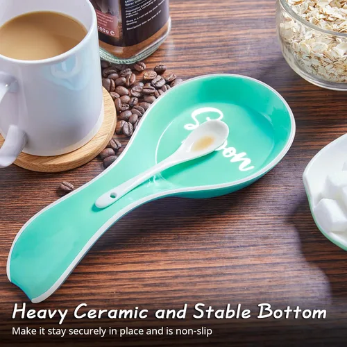 Miniatura 5 de Reposa Cucharas Turquesa para Estufa, DAYYET Soporte de Cuchara Grande de Cerámica Turquesa, Reposa Cucharas para Encimera de Cocina, Soporte