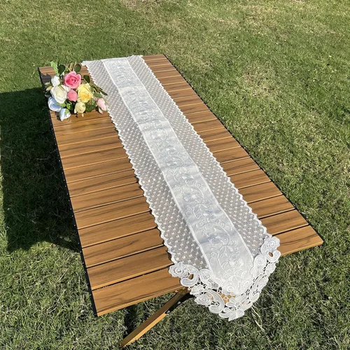 Miniatura 8 de Hsvanyr Camino de mesa de encaje blanco bordado, bufanda clásica rectangular de macramé, decoración de comedor, tocador, 12 x 27 pulgadas