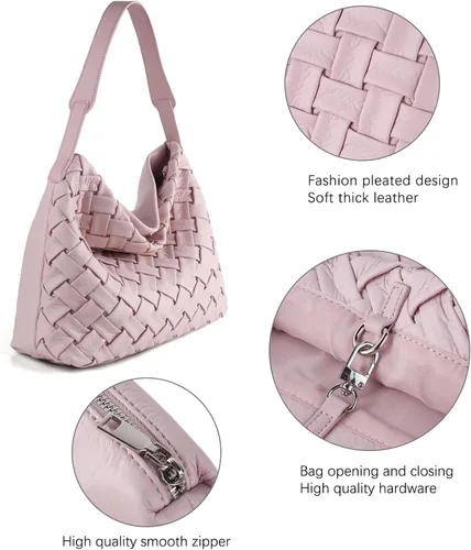 Miniatura 4 de Bolso tejido para mujer, bolso de mano de cuero vegano, bolso de mano retro, hecho a mano, grandes bolsas de hombro de playa de verano