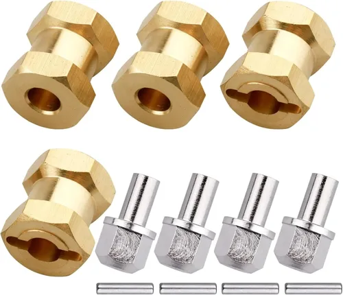 Miniatura 8 de 4 extensiones de cubos de rueda de latón RC de 0.472 pulgadas, espaciadores de ruedas, adaptador de unidad hexagonal para 1/10 RC Crawler Axial