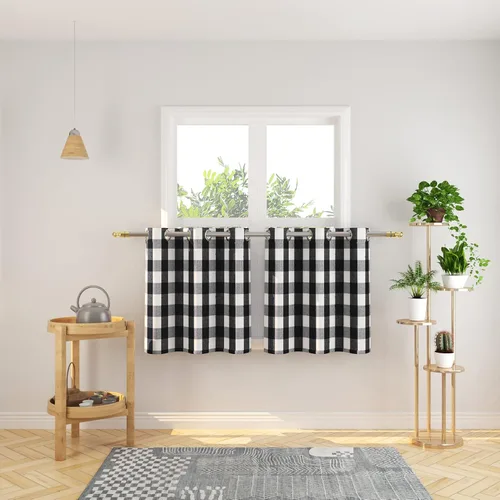 Miniatura 33 de Cortinas de 24 pulgadas de largo con diseño Buffalo Check Gingham Plaid para ventanas de cocina y baño, tratamiento para ventanas con 2 paneles