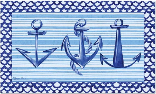 Counterart Anchors Away - Tapete de entrada para interiores y exteriores fabricado en los Estados Unidos de bajo perfil, parte trasera de goma