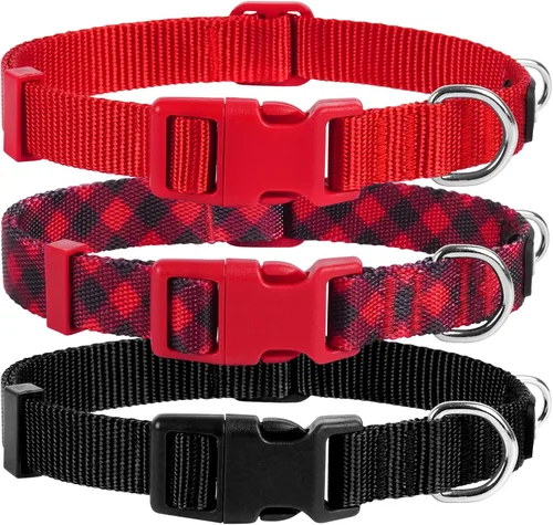 Miniatura 11 de azuza Paquete de 3 collares de perro cómodos y ajustables de nailon para perros pequeños, S (11-16 pulgadas), rosa, rosa intenso y morado 2#3 Pack
