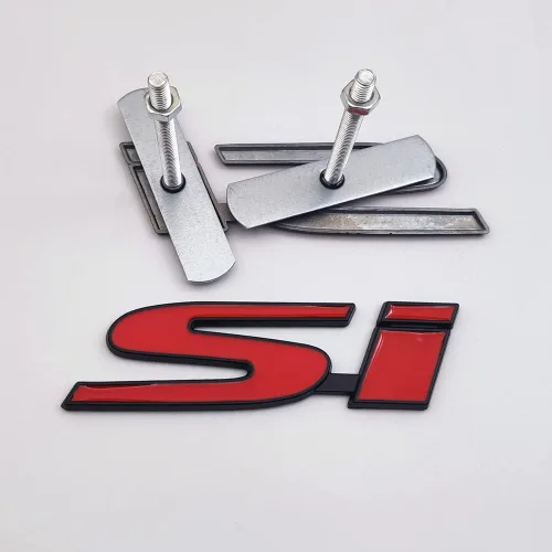 Miniatura 8 de 1 emblema de metal negro y rojo para parrilla delantera del automóvil + 1 calcomanía 3D para tapa trasera de carreras, calcomanía deportiva