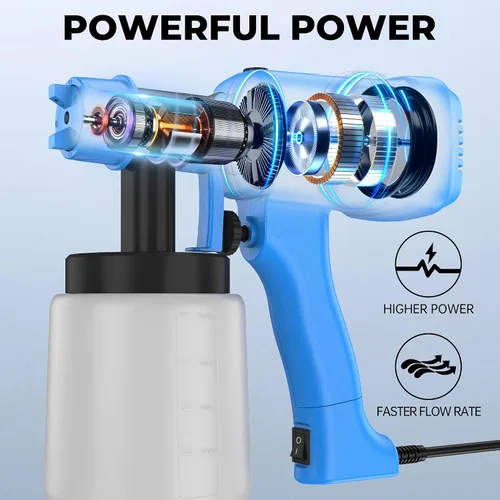 Miniatura 3 de Pulverizador de pintura de 400 W, pistola de pintura en aerosol Hvlp con 3 patrones de aerosol, ancho y flujo de pulverización ajustables, Azul