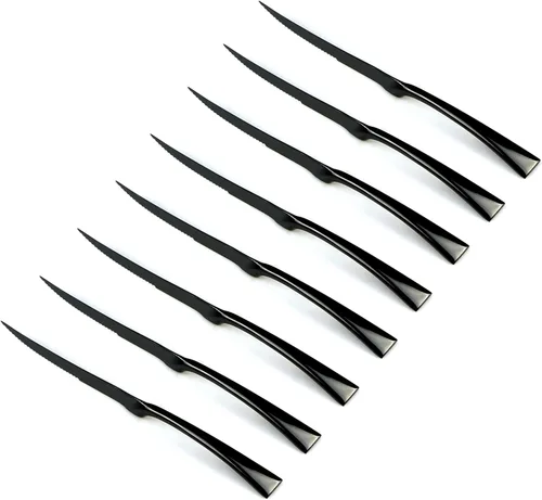 Miniatura 10 de Juego de 4 tenedores y cucharas de ensalada de acero inoxidable 18/10 para pulir color negro Juego de ensalada